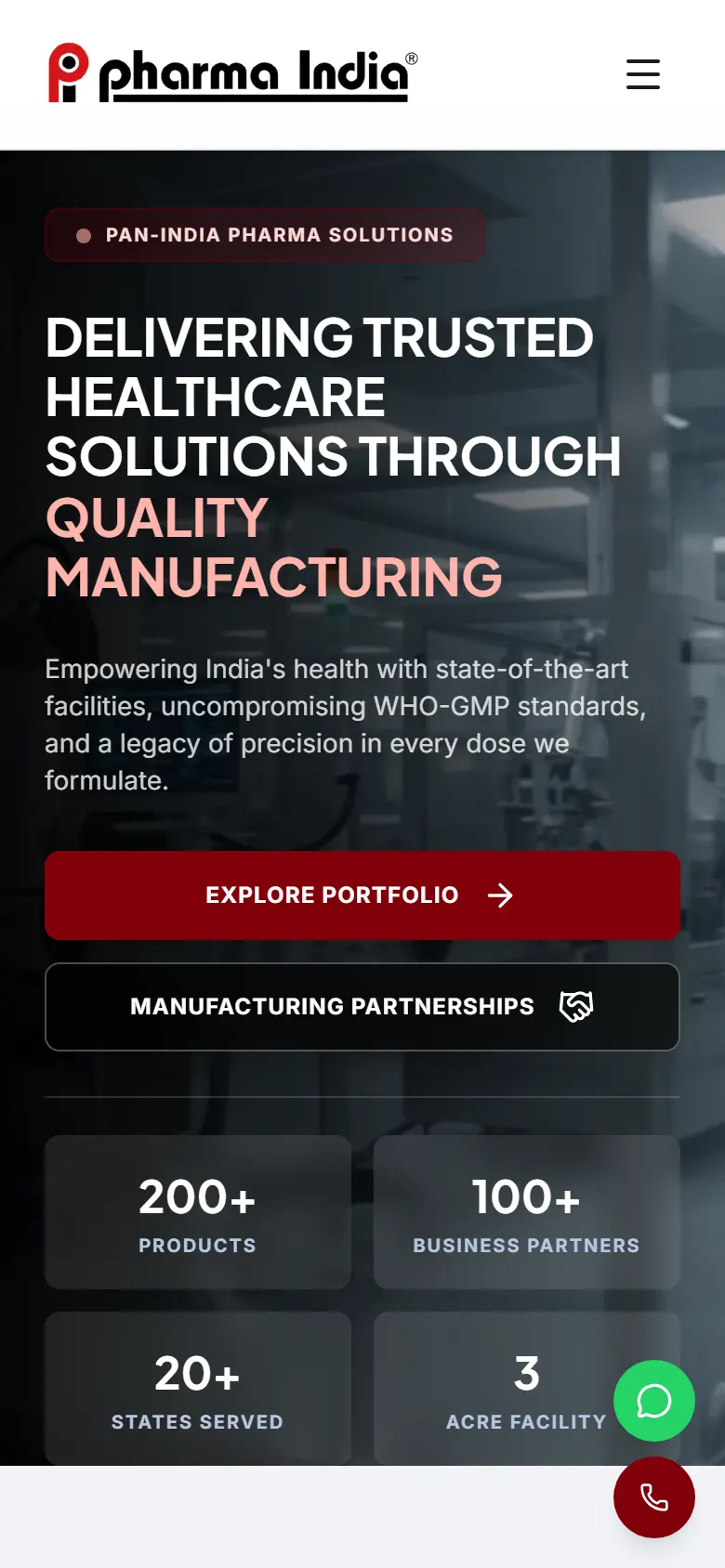 Pharma India website on mobile